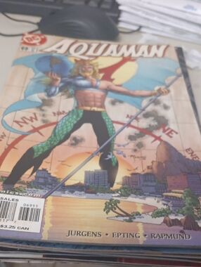 DC Aquaman Comic Cover in Blue, Green and Gold Not Sleeved